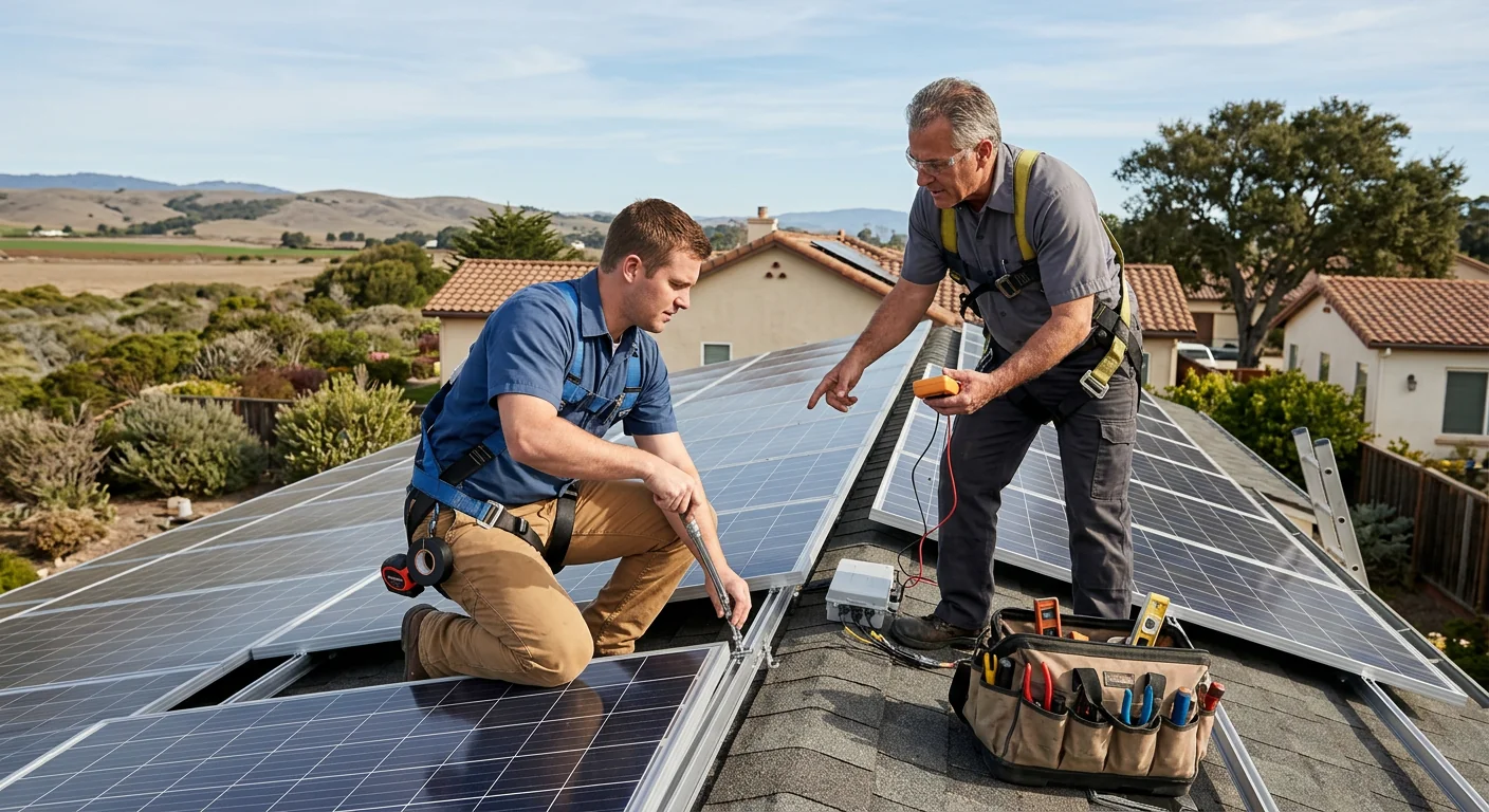 Solar technician reviewing a commercial system layout and cost breakdown in Watsonville