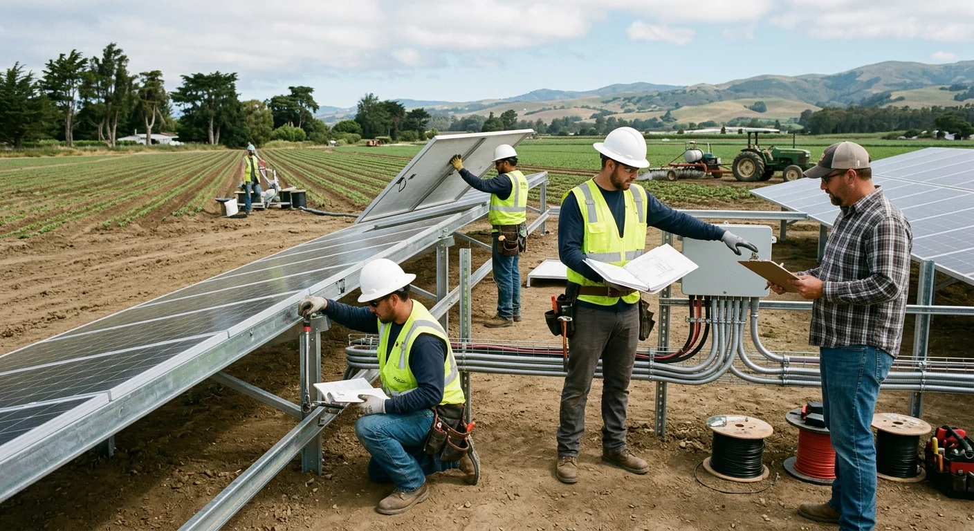 Ground-mount solar array installed beside an agricultural operation in Watsonville