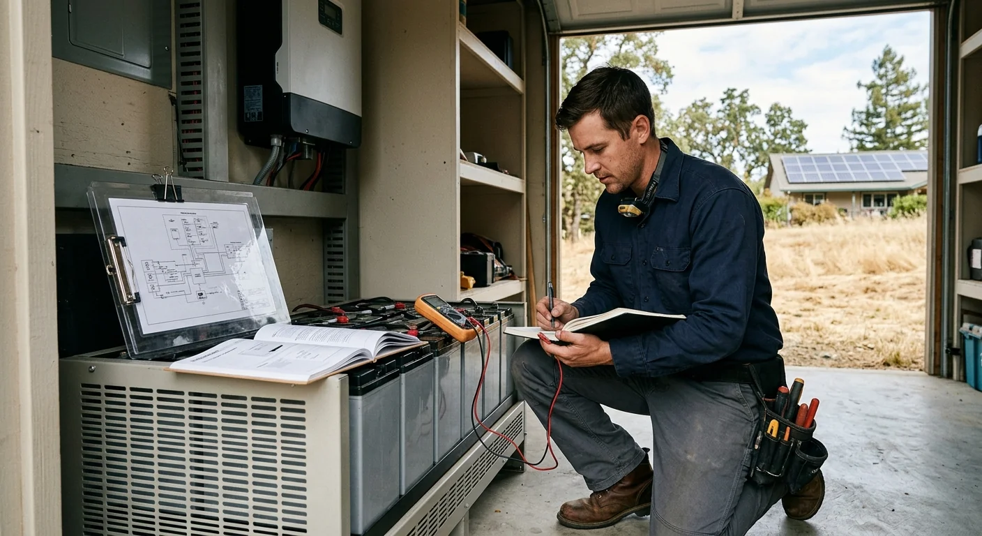 Technician sizing a battery bank for an off-grid solar system in Watsonville