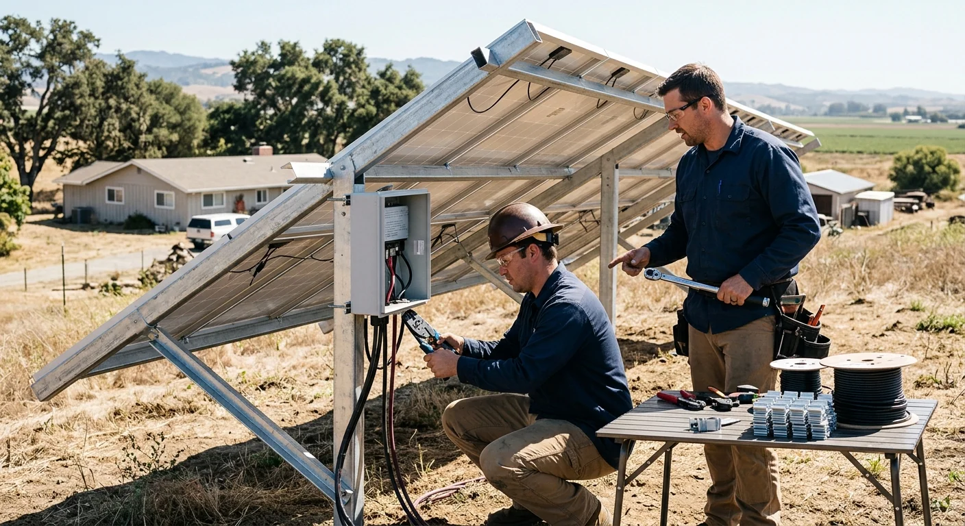 Ground-mount solar array powering a remote Watsonville property under clear sky