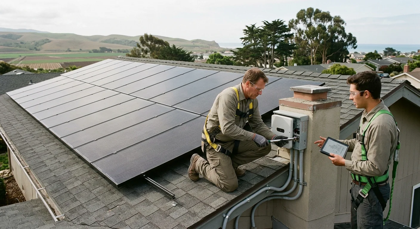 Completed residential solar array on a coastal Watsonville rooftop