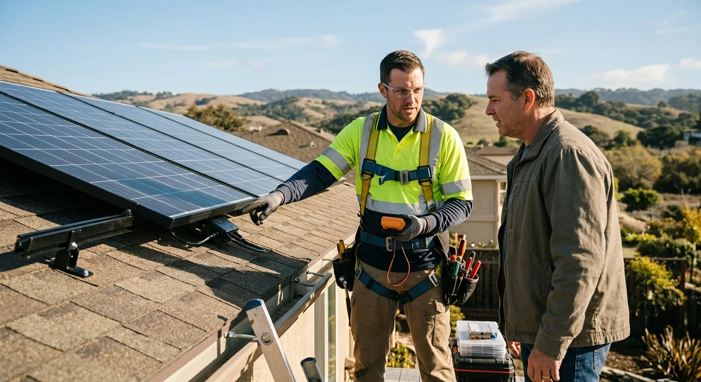 Installer measuring battery placement and wiring during a Watsonville storage cost assessment