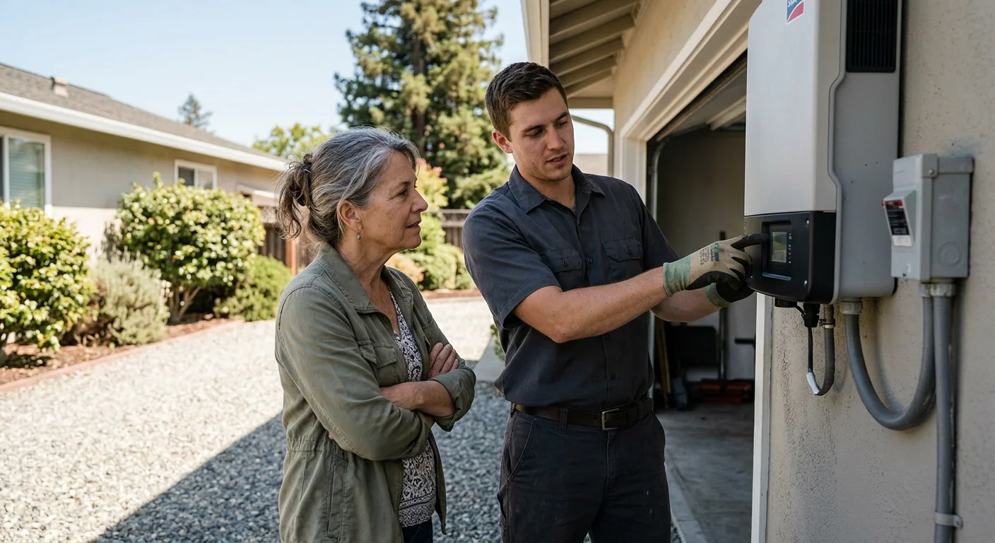 Installer reviewing inverter coordination settings with a Watsonville property owner