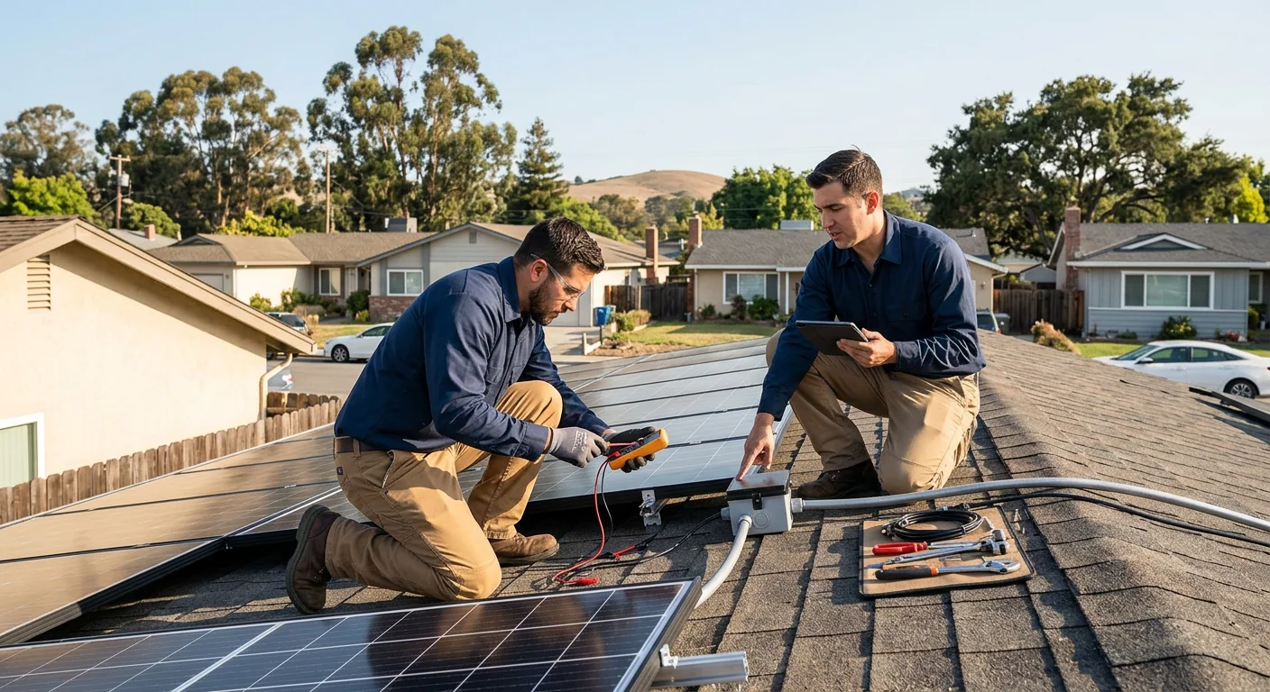 Technician preparing a solar inverter replacement at a Watsonville home