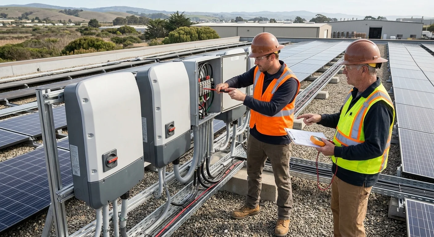 Commercial rooftop solar array feeding into upgraded inverter equipment
