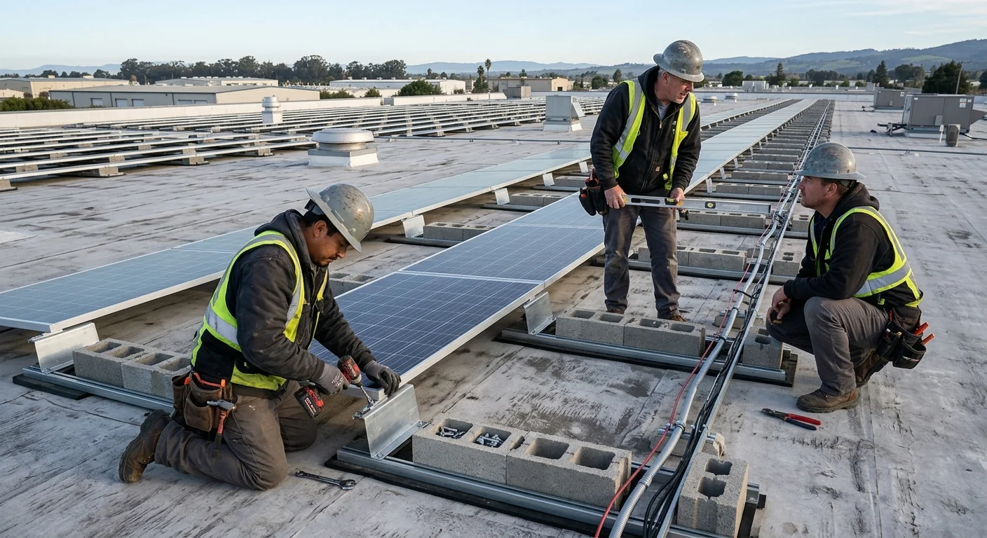 Ground-mounted off-grid solar array with charge controller in rural Watsonville