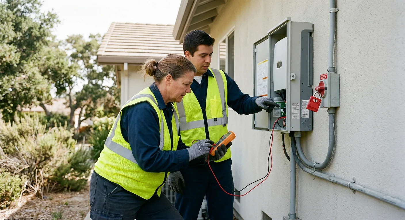 Solar inverter testing and voltage checks during scheduled maintenance visit