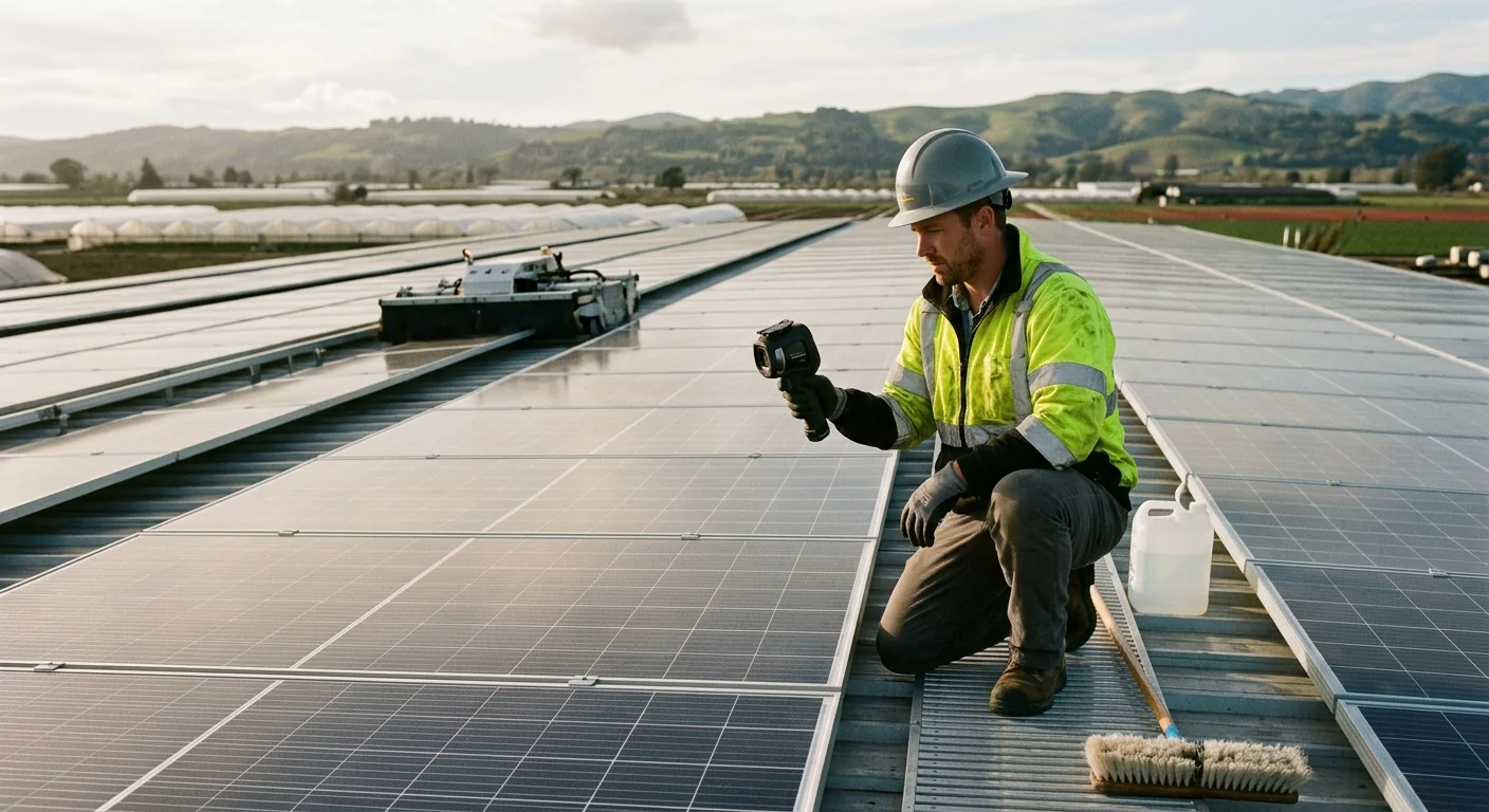 Commercial solar array cleaning and performance monitoring on Watsonville property