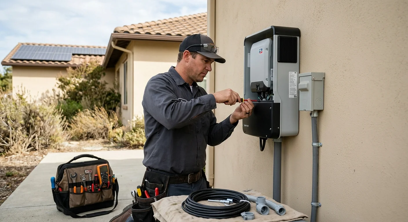 Replaced inverter mounted on exterior wall after repair service
